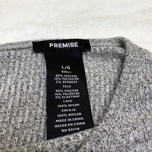 PREMISE Heather Gray Silver Lace Sleeve Long Sweater size Large - Picture 8 of 8